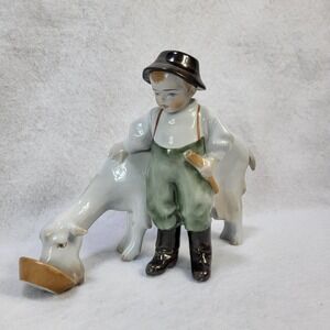 Zsolnay Pecs Young Boy Feeding his Goat Hungary Porcelain Figurine Andras Sinko